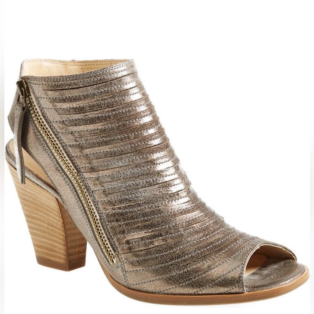 Paul Green Cayanne Peep Toe Bootie Sz 8.5 Metallic Smoke Silver Gold